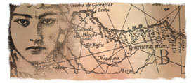 Mujer amazighe continental, con mapa del norte de frica al fondo